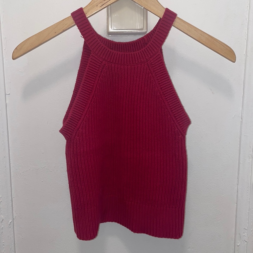 High neck, red knit crop top size S